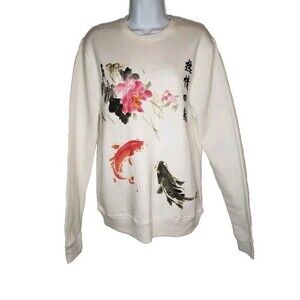 Blind Rooster Koi Fish Graphic Pullover Sweater Embroidered Women's Size SMALL
